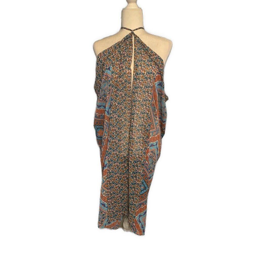 Red Carter Bohemian Blue Pink Tank Swim Open Front Knee Length Dress Xs Small